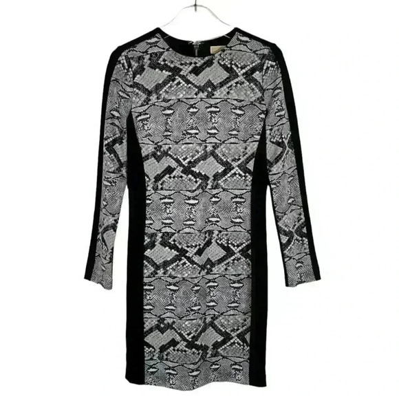 Michael Michael Kors Black Gray Python Print Bodycon Dress Size 2 - Picture 1 of 6